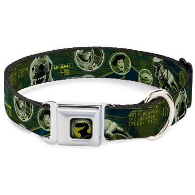 Rex Silhouette Full Color Black/Blue/Green Seatbelt Buckle Collar - Buzz Poses/Stars LIKE A BUZZ
