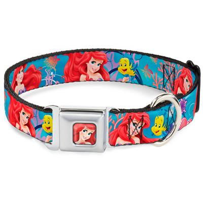 Ariel Face3 Full Color Blue Seatbelt Buckle Collar - Ariel & Flounder Vivid Underwater Poses