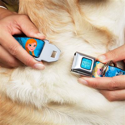 FROZEN Logo Full Color Blues Seatbelt Buckle Collar - Frozen Character Poses Blues