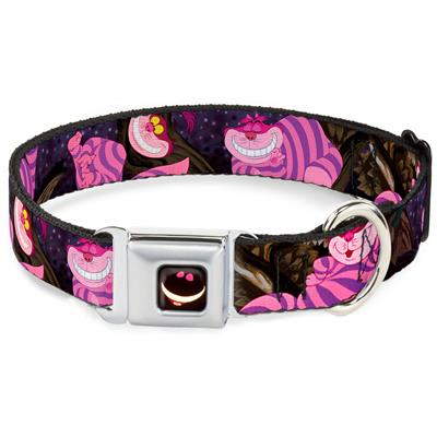 Cheshire Cat Eyes/Smile Full Color Seatbelt Buckle Collar - Cheshire Cat Tree Poses