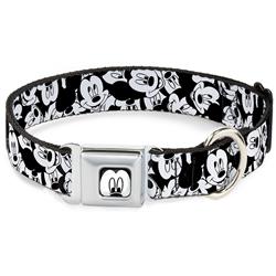 Mickey Mouse Face CLOSE-UP Full Color White/Black Seatbelt Buckle Collar - Mickey Mouse Expressions Stacked White/Black