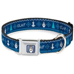 Olaf Face/Snowflakes Stitch Full Color Blues/White Seatbelt Buckle Collar - Olaf/Snowflakes Stitch Blues/White