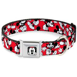 Mickey Mouse Face2 CLOSE-UP Full Color Red/Black/White Seatbelt Buckle Collar - Mickey Mouse Poses Scattered Red/Black/White
