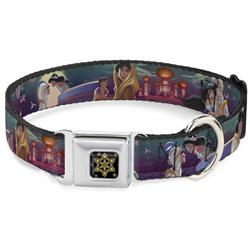 Aladdin Flower Motif Full Color Black/Gold Seatbelt Buckle Collar - Aladdin & Jasmine Scenes/Castle/Birds