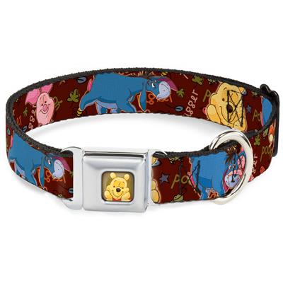 Winnie the Pooh Face Full Color Radial Brown Seatbelt Buckle Collar - Winnie the Pooh Character Poses