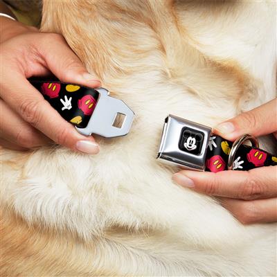 Mickey Mouse Face Full Color Black Seatbelt Buckle Collar - Mickey Mouse Costume Elements Scattered Black