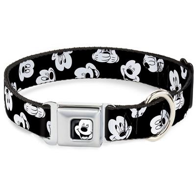 Mickey Mouse Face3 CLOSE-UP Full Color Black/White Seatbelt Buckle Collar - Mickey Mouse Expressions Scattered Black/White