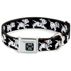 Dalmatian Paw Full Color Black/Gray Seatbelt Buckle Collar - Dalmatians Running/Paws Black/Gray/White/Black