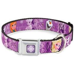Snowflake Full Color Purple/White Seatbelt Buckle Collar - Frozen Anna/Elsa/Olaf Poses/Scenes Purples