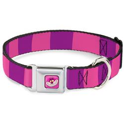 Cheshire Cat Face Full Color Pink Seatbelt Buckle Collar - Cheshire Cat Stripe Pink/Purple