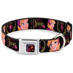 Frozen Tulip Full Color Black/Pink/Red/Orange Seatbelt Buckle Collar - ANNA Poses/Anna Monogram Heart Cameo Pinks/Yellow