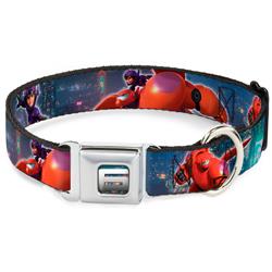 Big Hero "6"/San Fransokyo Skyline Full Color Seatbelt Buckle Collar - Hiro & Baymax Action Poses/San Fransokyo