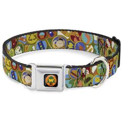 WE Wilderness Explorers Badge Full Color Black Seatbelt Buckle Collar - Stacked Wilderness Explorers Badges