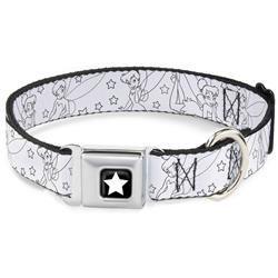Tinker Bell Star Full Color Black/White Seatbelt Buckle Collar - Tinker Bell Poses/Stars Outline White/Black