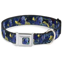 Dory Pose2/Swirls Full Color Blues/Yellows Seatbelt Buckle Collar - Dory Poses/Swirls Blues/Yellows