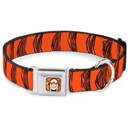 Tigger Face CLOSE-UP Full Color Orange Seatbelt Buckle Collar - Tigger Stripes Orange/Black