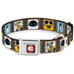 WALL-E Logo Full Color Black/Red/White Seatbelt Buckle Collar - WALL-E & EVE Pose/Face Hazard Blocks Gray/Yellow/Black