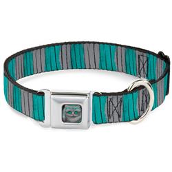 Alice Through the Looking Glass Cheshire Cat Pose Full Color Black Seatbelt Buckle Collar - Cheshire Cat Stripes Gray/Teal/Black