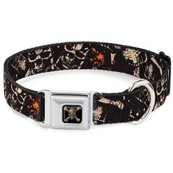 Pirates of The Caribbean Dead Men Tell No Tales Skull Icon Black Seatbelt Buckle Collar - Pirates Skulls Scattered/Splatter Black/Tan/Red