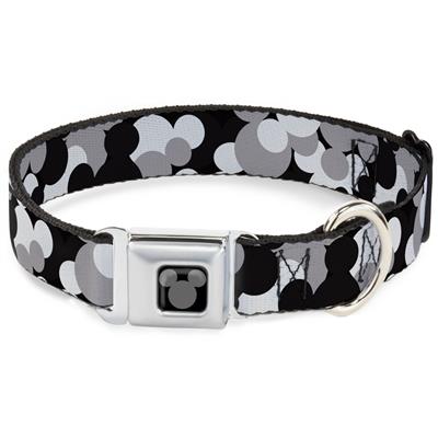 Mickey Mouse Head Silhouette Black/Silver Seatbelt Buckle Collar - Mickey Mouse Head Stacked Black/Grays