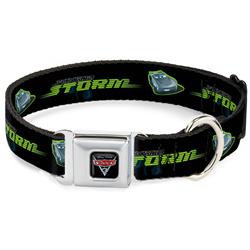 Disney CARS 3 Emblem Black/Silver/Reds Seatbelt Buckle Collar - Cars 3 JACKSON STORM Pose/STRIPE Black/Greens