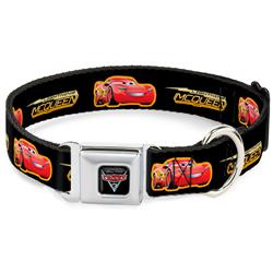 Disney CARS 3 Emblem Black/Silver/Reds Seatbelt Buckle Collar - Cars 3 LIGHTNING MCQUEEN Pose/Bolt Black/Yellows