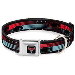 Disney CARS 3 Emblem Black/Silver/Reds Seatbelt Buckle Collar - Cars 3 Cars Stripes/Stars Grays/Blues/Reds