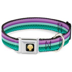 Little Mermaid Clam Shell Black/Yellows Seatbelt Buckle Collar - Little Mermaid Stripe/Shell Purple/Green/Gold