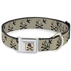 Jack Sparrow's Flag Skull Icon Gray/Charcoal Seatbelt Buckle Collar - Jack Sparrow's Flag Icons Grays