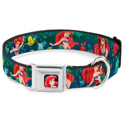 Ariel CLOSE-UP Full Color Seatbelt Buckle Collar - Ariel Poses w/Flounder Green/Blue Fade