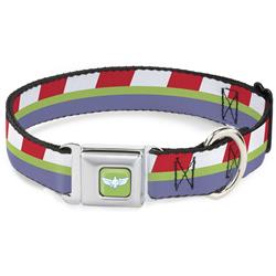 Toy Story Buzz Lightyear Space Ranger Wings Icon Full Color Green/Blue/White Seatbelt Buckle Collar - Toy Story Buzz Lightyear Bounding Striping Red/White/Green/Purple