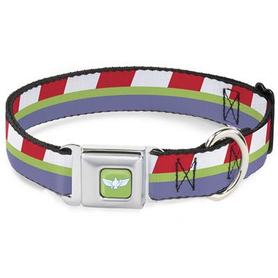 Toy Story Buzz Lightyear Space Ranger Wings Icon Full Color Green/Blue/White Seatbelt Buckle Collar - Toy Story Buzz Lightyear Bounding Striping Red/White/Green/Purple