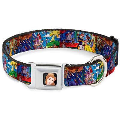 Belle CLOSE-UP Full Color Seatbelt Buckle Collar - Beauty & the Beast Stained Glass Scenes