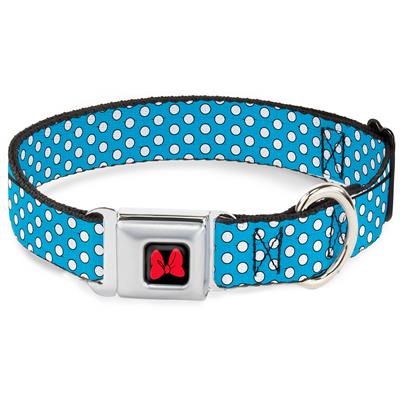 Minnie Mouse Bow Full Color Black/Red Seatbelt Buckle Collar - Minnie Mouse Dots Blue/Black/White