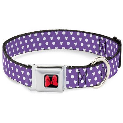 Minnie Mouse Bow Full Color Black/Red Seatbelt Buckle Collar - Minnie Mouse Ears Monogram/Dots Purple/White