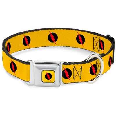 Reverse Flash Logo Full Color Golden Yellow/Black/Red Seatbelt Buckle Collar - Reverse Flash Logo Golden Yellow/Black/Red