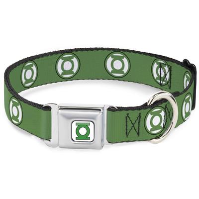 Green Lantern Logo CLOSE-UP Full Color White/Green Seatbelt Buckle Collar - Green Lantern Logo2 Green/Black/Green/White