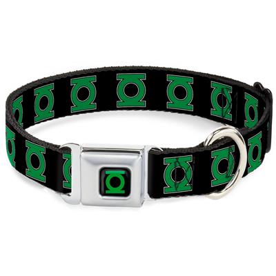Green Lantern Logo CLOSE-UP Black/Green Seatbelt Buckle Collar - Green Lantern Logo Black/Green