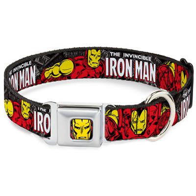 Iron Man Face Red/Yellow Seatbelt Buckle Collar - THE INVINCIBLE IRON MAN Stacked Comic Books/Action Poses