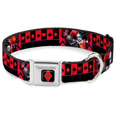 Harley Quinn Diamond Full Color Black/Red Seatbelt Buckle Collar - HARLEY QUINN Bomb Poses/Suits Black/Purple/Red