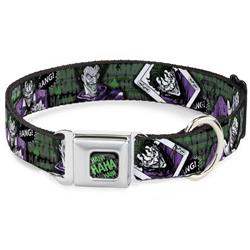 HAHA Stacked Full Color Black/Gray/Green Seatbelt Buckle Collar - The Joker 4-Poses/Joker Card HAHA/Smile/BANG! Grays/Greens/Purples