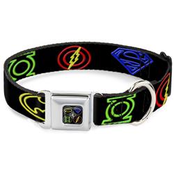 JL Electric Logos Full Color Black/Multi Neon Seatbelt Buckle Collar - Justice League Electric Logos Black/Multi Neon