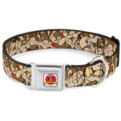 Looney Tunes Logo White Seatbelt Buckle Collar - Wile E. Coyote Expressions Stacked