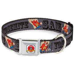 Looney Tunes Logo White Seatbelt Buckle Collar - YOSEMITE SAM w/Poses Gray