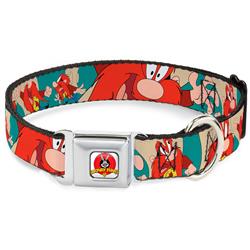Looney Tunes Logo White Seatbelt Buckle Collar - Yosemite Sam Poses Turquoise