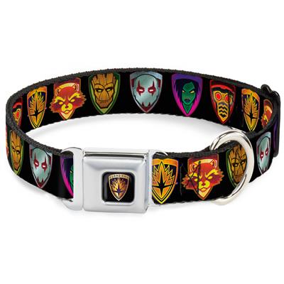 GUARDIANS Badge Full Color Black/Gold/Purple Seatbelt Buckle Collar - Guardians of the Galaxy Badge/5-Character Icons Black/Multi Color