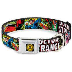 Doctor Strange Eye of Agamotto Full Color Black/Gold Seatbelt Buckle Collar - Classic DOCTOR STRANGE Comic Book Title/4-Poses