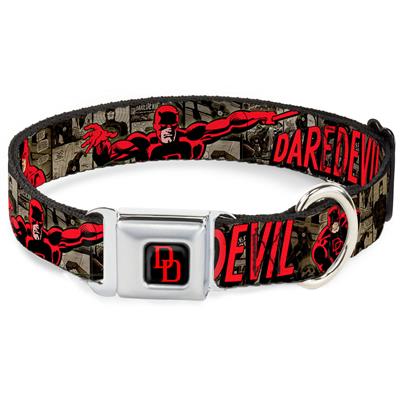 Daredevil DD Logo Full Color Black/Red Seatbelt Buckle Collar - DAREDEVIL Action Poses/Comic Panels Grays/Red