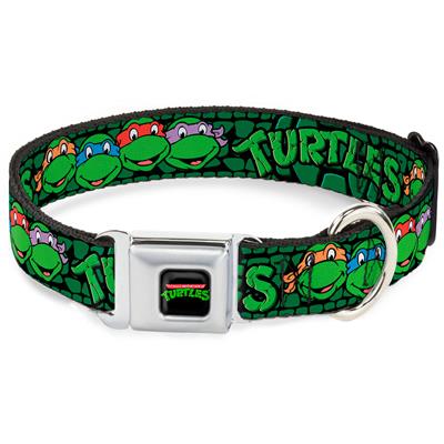 Classic TEENAGE MUTANT NINJA TURTLES Logo Seatbelt Buckle Collar - Classic Teenage Mutant Ninja Turtles Group Faces/TURTLES Turtle Shell Black/Green
