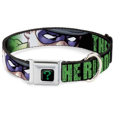 Riddler "?" Black/Green Seatbelt Buckle Collar - THE RIDDLER/Face CLOSE-UP Black/Green